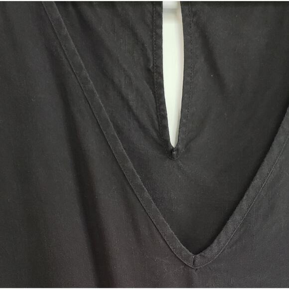 J CREW BLACK LINEN JUMPSUIT CAP SLEEVE V-NECK BACK BUTTON CLOSURE WAIST TIE SZ M - Picture 4 of 5